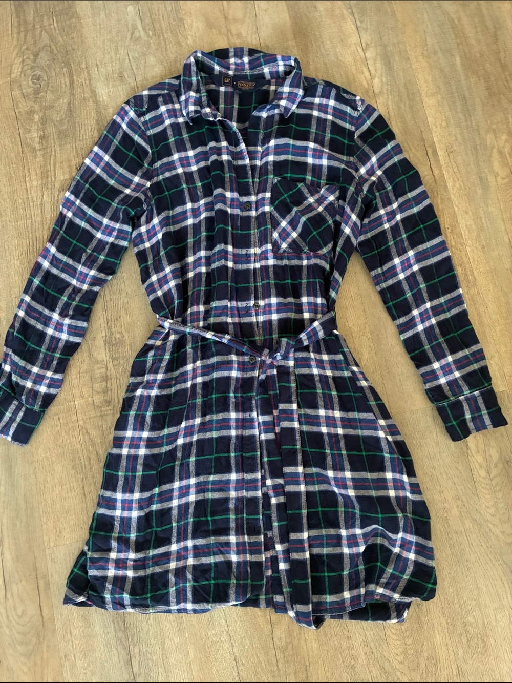 Gap x Pendleton Plaid Button-Front Shirt Dress with Waist Tie - Navy Plaid